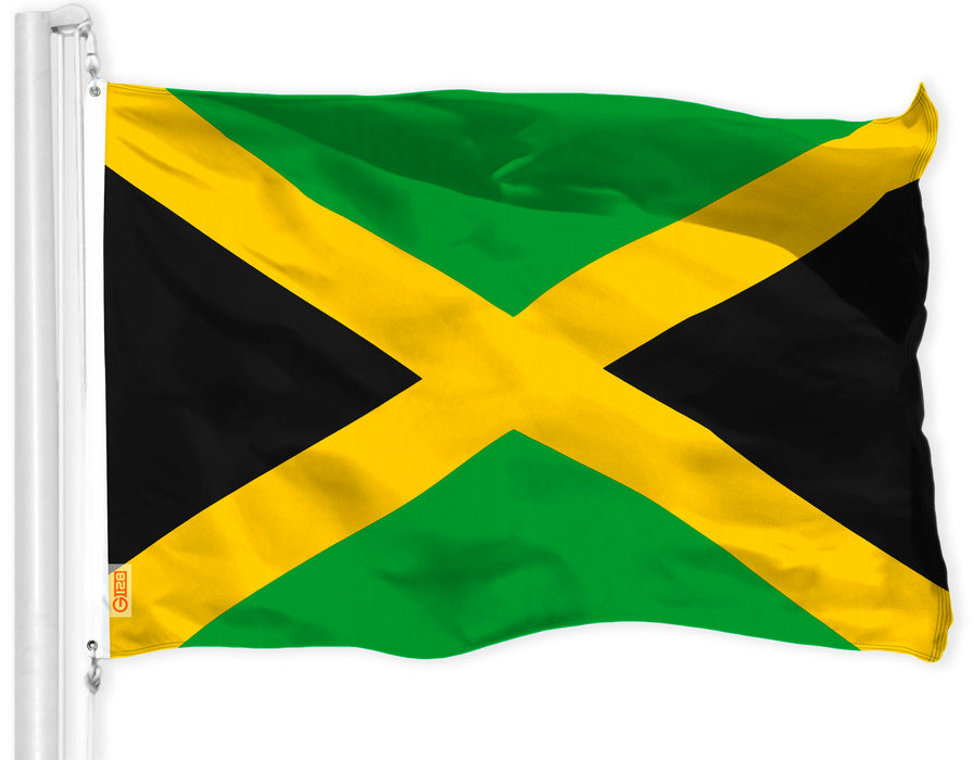 G128 Combo Pack: USA American Flag 3x5 Ft 150D Printed Stars & Jamaica (Jamaican) Flag 3x5 Ft 150D Printed