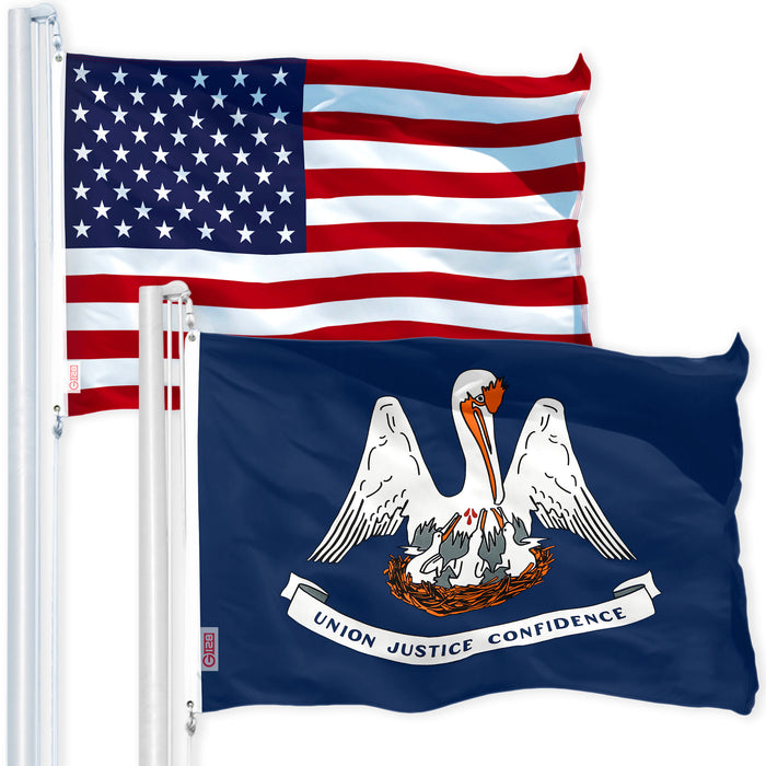 G128 Combo Pack: USA American Flag 3x5 Ft 150D Printed Stars & Louisiana Flag 3x5 Ft 150D Printed