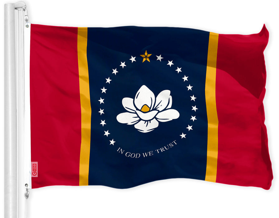 G128 Mississippi State Flag 2020 Version | 3x5 feet | Printed 150D, Indoor/Outdoor, Vibrant Colors, Brass Grommets, Quality Polyester, Much Thicker More Durable Than 100D 75D Polyester
