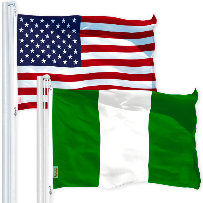 G128 Combo Pack: USA American Flag 3x5 Ft 150D Printed Stars & Nigeria (Nigerian) Flag 3x5 Ft 150D Printed