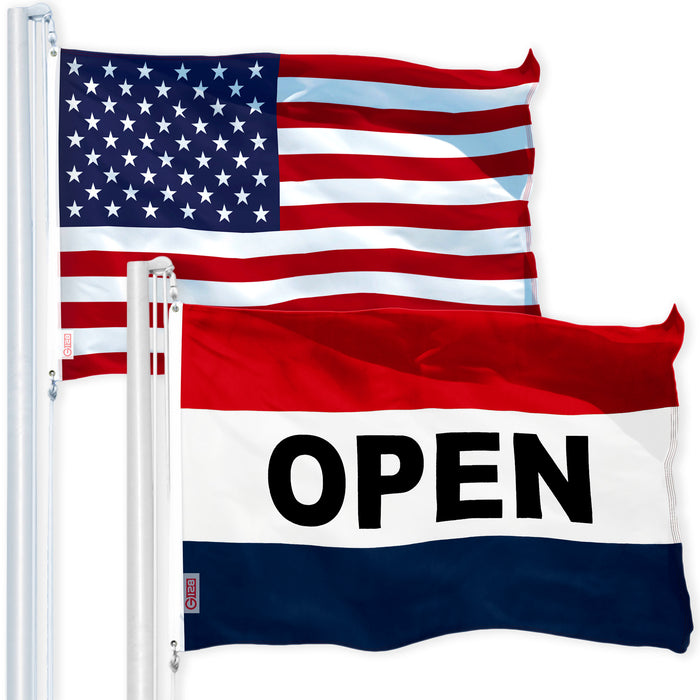 G128 Combo Pack: USA American Flag 3x5 Ft 150D Printed Stars & Open Sign Flag 3x5 Ft 150D Printed