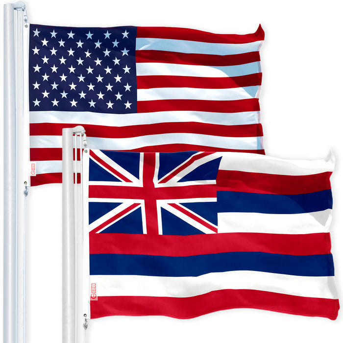 G128 Combo Pack: USA American Flag 3x5 Ft 150D Printed Stars & Hawaii State Flag 3x5 Ft 150D Printed