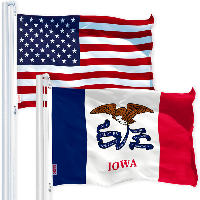 G128 Combo Pack: USA American Flag 3x5 Ft 150D Printed Stars & Iowa State Flag 3x5 Ft 150D Printed