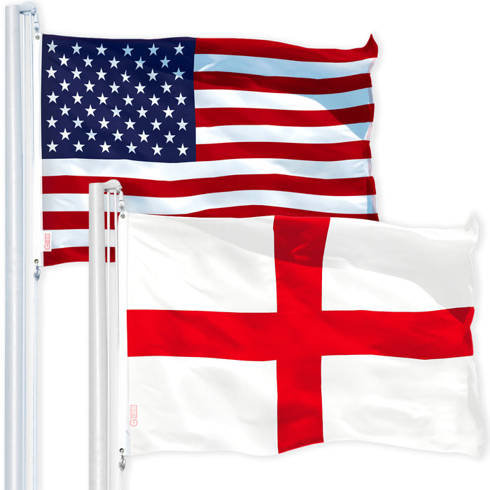 G128 Combo Pack: USA American Flag 3x5 Ft 150D Printed Stars & England (English) Flag 3x5 Ft 150D Printed