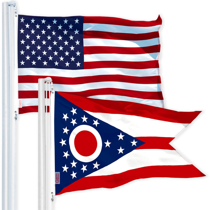 G128 Combo Pack: USA American Flag 3x5 Ft 150D Printed Stars & Ohio State Flag 3x5 Ft 150D Printed