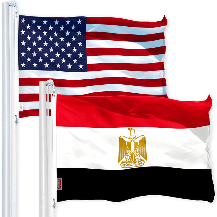 G128 Combo Pack: USA American Flag 3x5 Ft 150D Printed Stars & Egypt (Egyptian) Flag 3x5 Ft 150D Printed