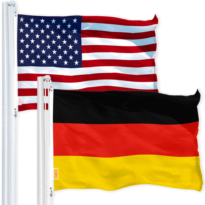 G128 Combo Pack: USA American Flag 3x5 Ft 150D Printed Stars & Germany (German) Flag 3x5 Ft 150D Printed
