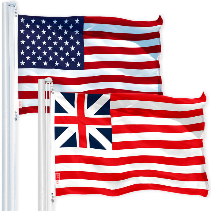 G128 Combo Pack: USA American Flag 3x5 Ft 150D Printed Stars & Grand Union Flag 3x5 Ft 150D Printed