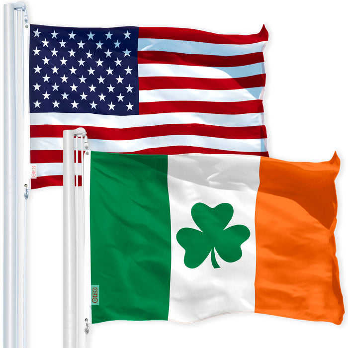 G128 Combo Pack: USA American Flag 3x5 Ft 150D Printed Stars & Irish Shamrock Flag 3x5 Ft 150D Printed