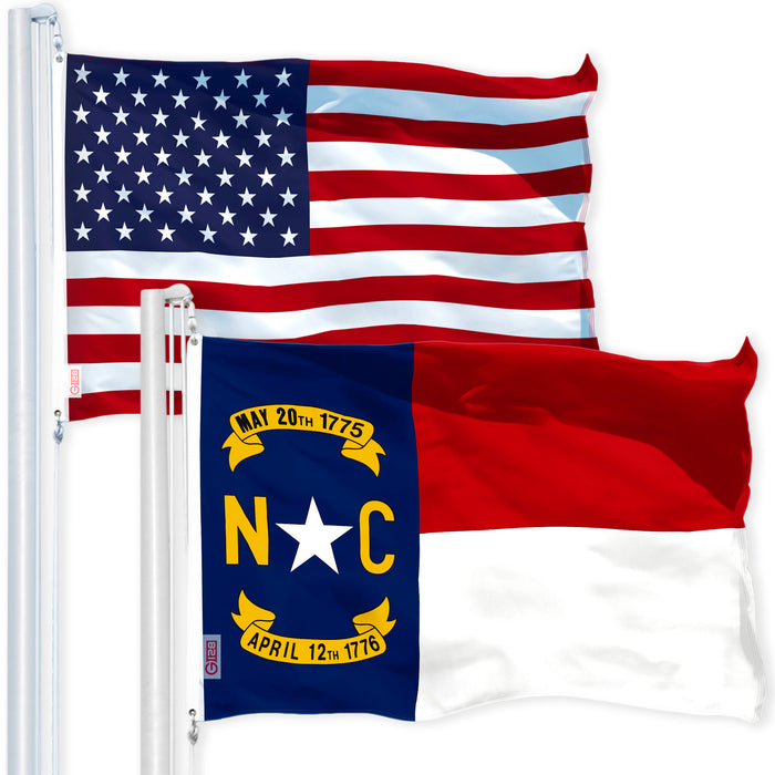 G128 Combo Pack: USA American Flag 3x5 Ft 150D Printed Stars & North Carolina State Flag 3x5 Ft 150D Printed