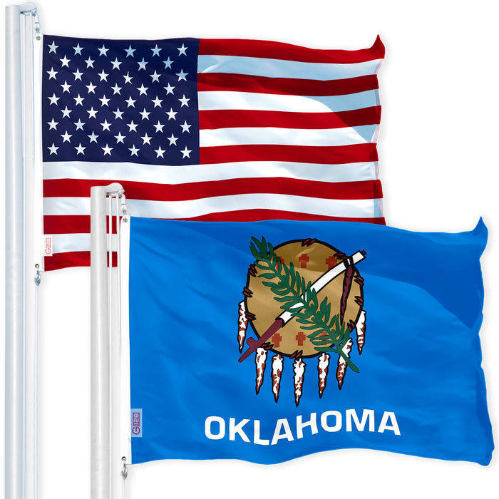 G128 Combo Pack: USA American Flag 3x5 Ft 150D Printed Stars & Oklahoma State Flag 3x5 Ft 150D Printed