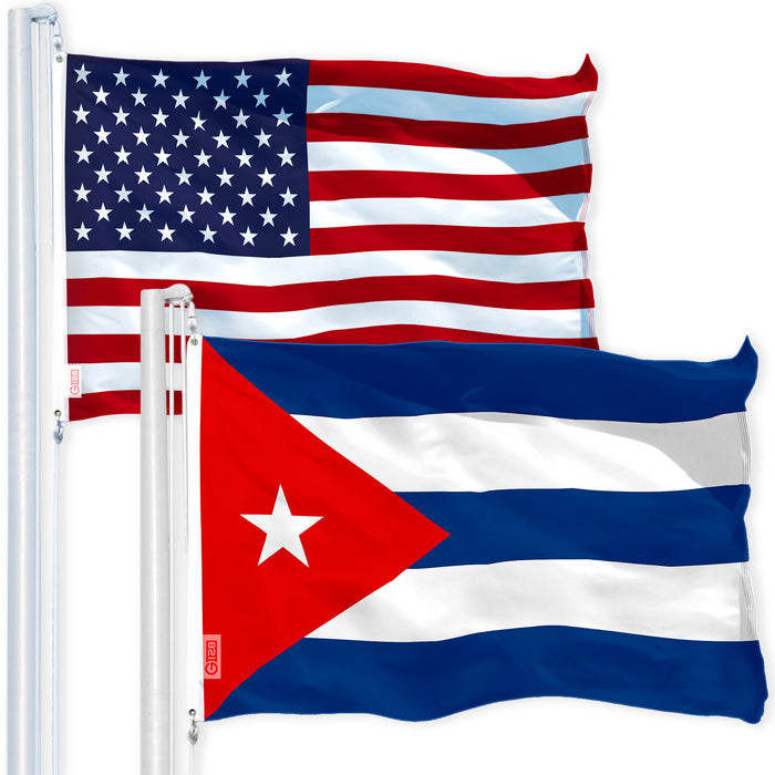 G128 Combo Pack: USA American Flag 3x5 Ft 150D Printed Stars & Cuba Flag 3x5 Ft 150D Printed