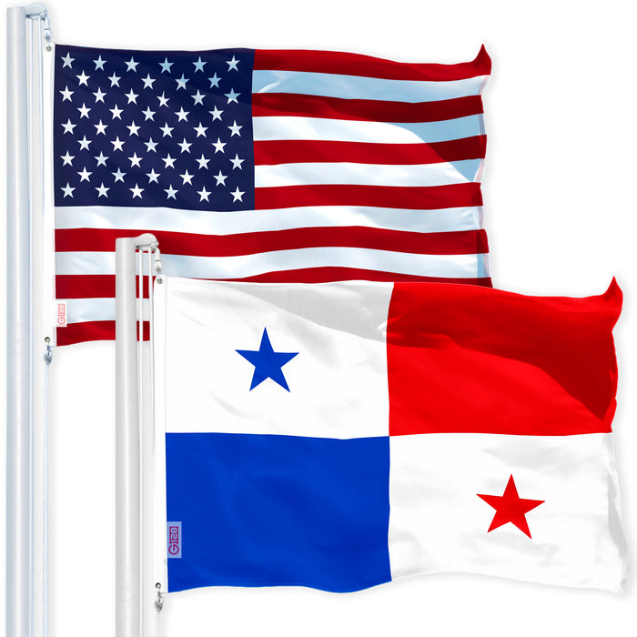 G128 Combo Pack: USA American Flag 3x5 Ft 150D Printed Stars & Panama (Panamanian) Flag 3x5 Ft 150D Printed