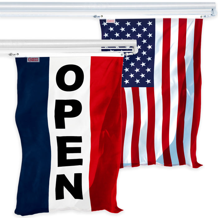 G128 Combo Pack: USA American Flag 3x5 Ft 150D Printed Stars & Open Vertical Flag 3x5 Ft 150D Printed