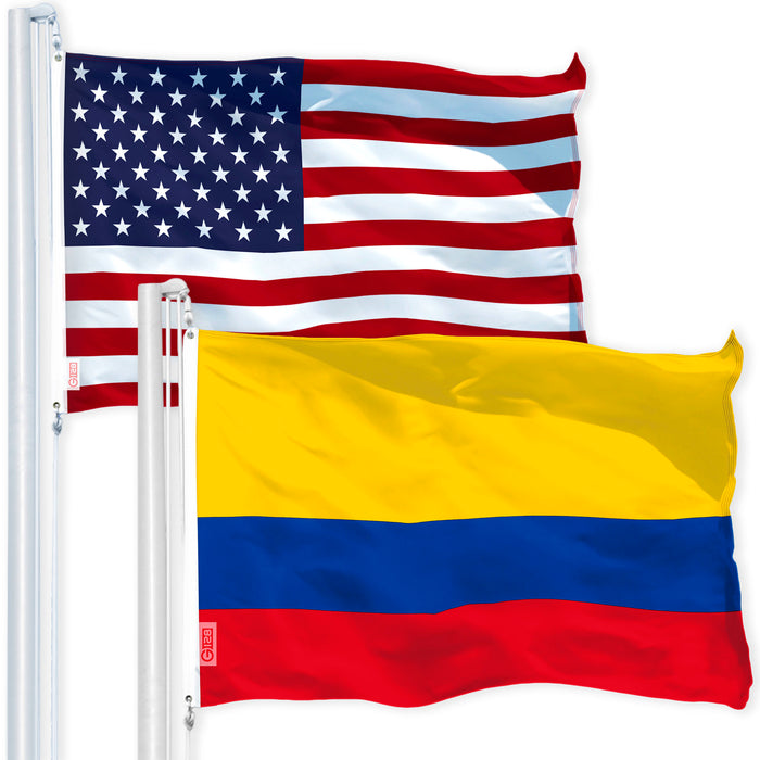 G128 Combo Pack: USA American Flag 3x5 Ft 150D Printed Stars & Colombia (Colombian) Flag 3x5 Ft 150D Printed