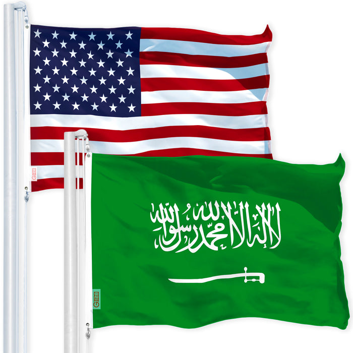 G128 Combo Pack: USA American Flag 3x5 Ft 150D Printed Stars & Saudi Arabia Flag 3x5 Ft 150D Printed