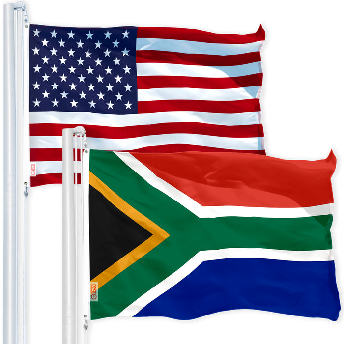 G128 Combo Pack: USA American Flag 3x5 Ft 150D Printed Stars & South Africa (South African) Flag 3x5 Ft 150D Printed