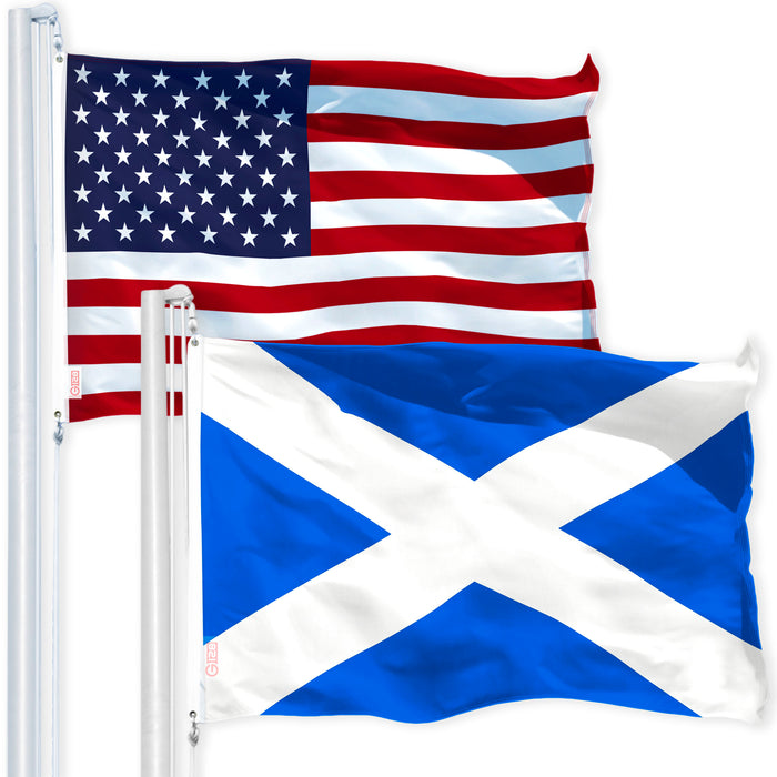 G128 Combo Pack: USA American Flag 3x5 Ft 150D Printed Stars & Scotland (Scottish) Flag 3x5 Ft 150D Printed