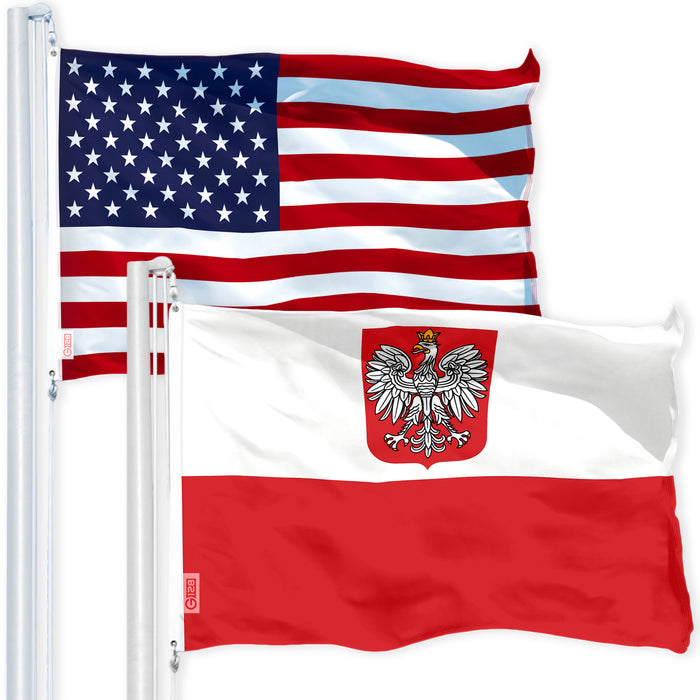 G128 Combo Pack: USA American Flag 3x5 Ft 150D Printed Stars & Poland Ensign Flag 3x5 Ft 150D Printed