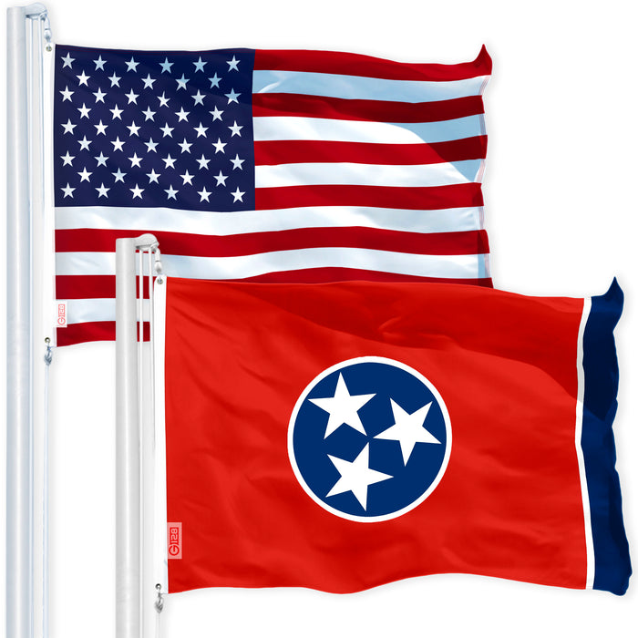 G128 Combo Pack: USA American Flag 3x5 Ft 150D Printed Stars & Tennessee State Flag 3x5 Ft 150D Printed
