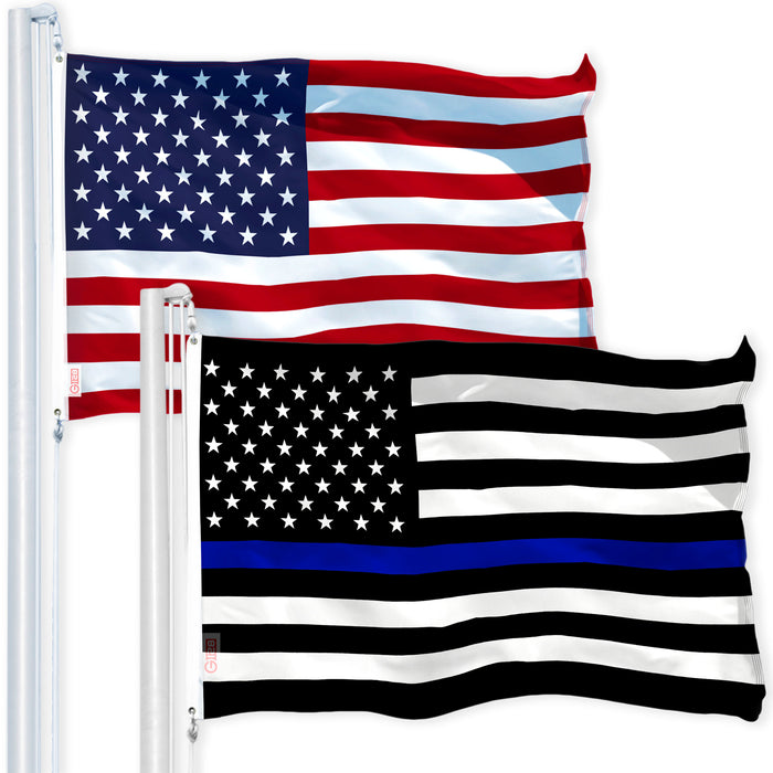 G128 Combo Pack: USA American Flag 3x5 Ft 150D Printed Stars & Thin Blue Line Flag 3x5 Ft 150D Printed