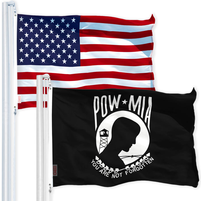 G128 Combo Pack: USA American Flag 3x5 Ft 150D Printed Stars & POW MIA Flag 3x5 Ft 150D Printed