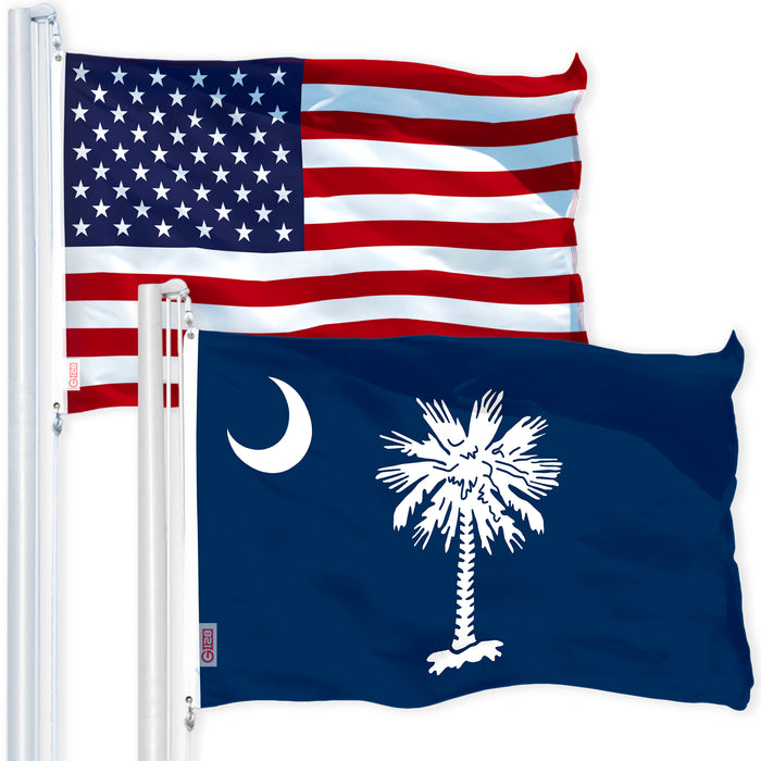 G128 Combo Pack: USA American Flag 3x5 Ft 150D Printed Stars & South Carolina State Flag 3x5 Ft 150D Printed