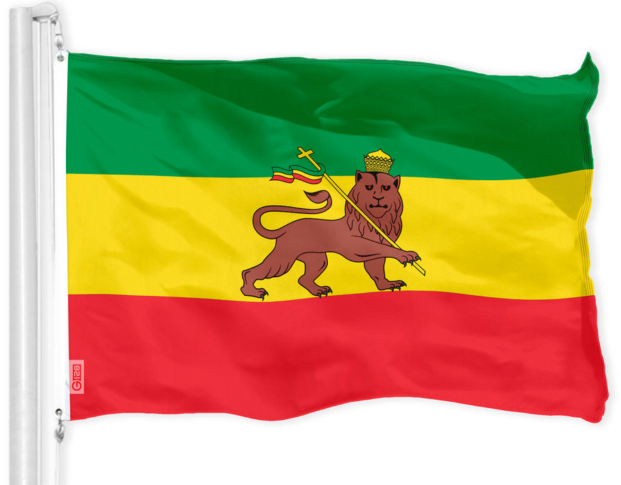 G128 Ethiopia Lion Flag | 3x5 feet | Printed 150D, Indoor/Outdoor, Vibrant Colors, Brass Grommets, Quality Polyester, Much Thicker More Durable Than 100D 75D Polyester