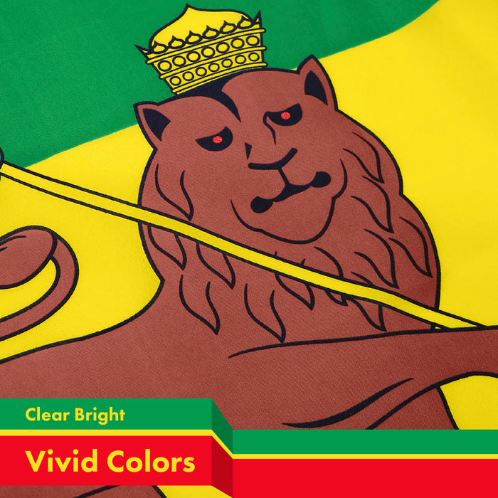 G128 Ethiopia Lion Flag | 3x5 feet | Printed 150D, Indoor/Outdoor, Vibrant Colors, Brass Grommets, Quality Polyester, Much Thicker More Durable Than 100D 75D Polyester