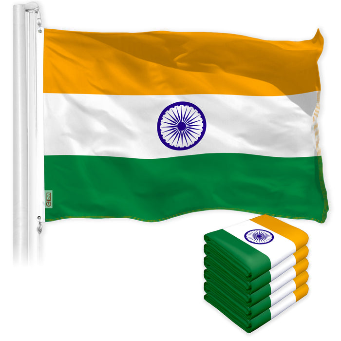 G128 5 Pack: India (Indian) Flag | 3x5 feet | Printed 150D Indoor/Outdoor, Vibrant Colors, Brass Grommets, Quality Polyester, Much Thicker More Durable Than 100D 75D Polyester