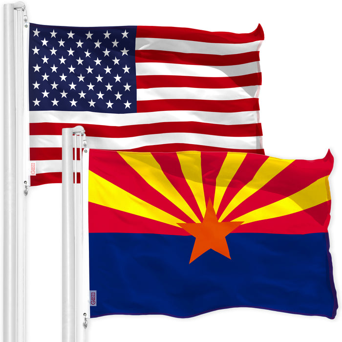 G128 Combo Pack: USA American Flag 3x5 Ft 150D Printed Stars & Arizona State Flag 3x5 Ft 150D Printed