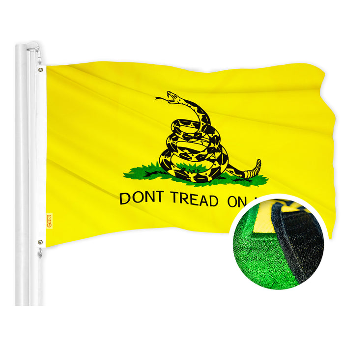 G128 Combo Pack: USA American Flag 3x5 Ft Embroidered Stars & Gadsden (Dont Tread On Me) Flag 3x5 Ft Embroidered