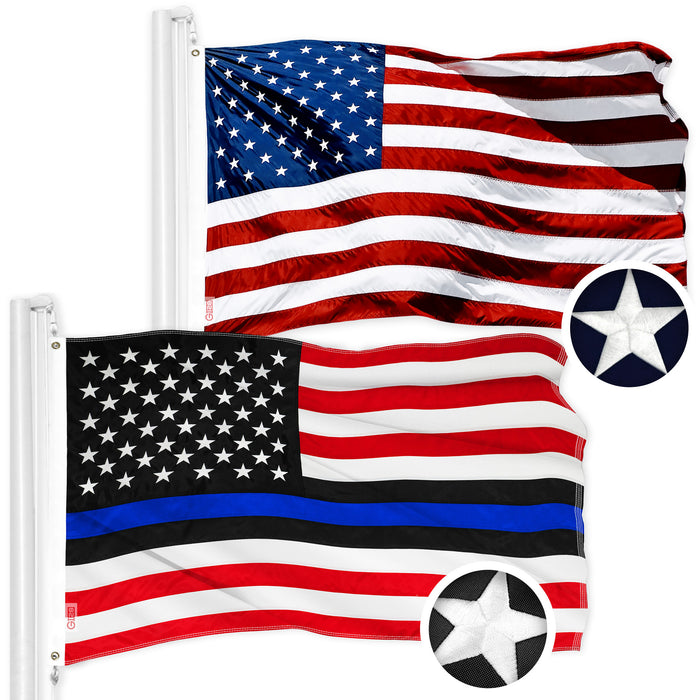 G128 Combo Pack: USA American Flag 3x5 Ft Embroidered Stars & Blue Lives Matter Flag 3x5 Ft Embroidered