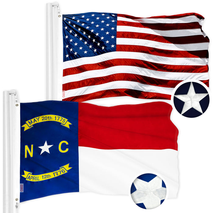 G128 Combo Pack: USA American Flag 3x5 Ft Embroidered Stars & North Carolina State Flag 3x5 Ft Embroidered