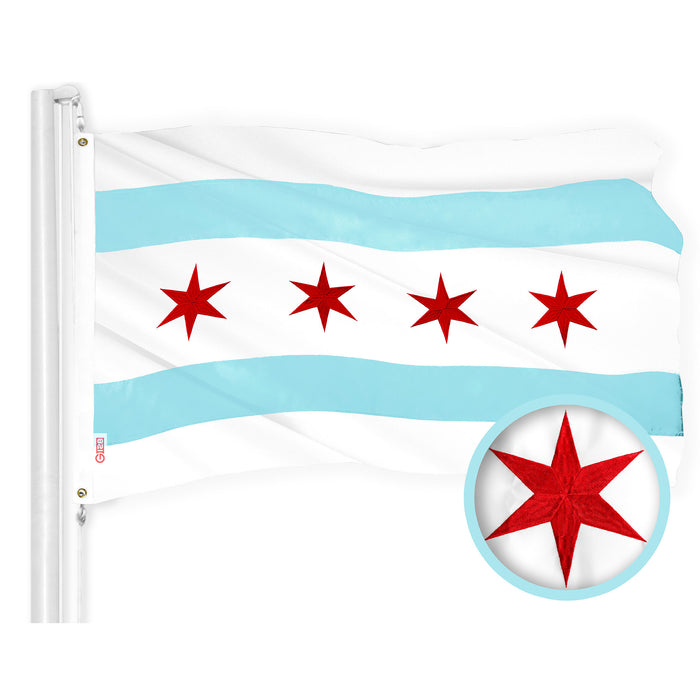 Chicago City Flag 3x5 Ft Embroidered 300D Polyester Illinois Windy City