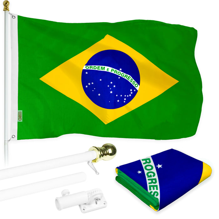 G128 - 6 Feet Tangle Free Spinning Flagpole (White) Brazil Brass Grommets Printed 3x5 ft (Flag Included) Aluminum Flag Pole