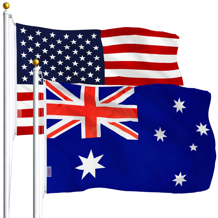 G128 Combo Pack: USA American Flag 3x5 Ft 75D Printed Stars & Australia (Australian) Flag 3x5 Ft 75D Printed