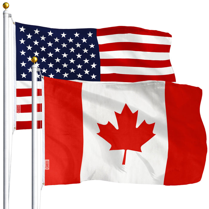 G128 Combo Pack: USA American Flag 3x5 Ft 75D Printed Stars & Canada (Canadian) Flag 3x5 Ft 75D Printed