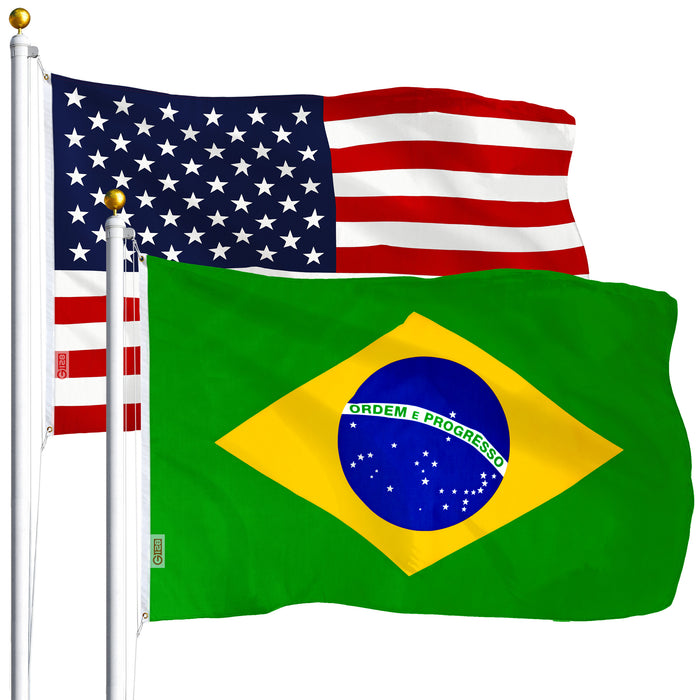 G128 Combo Pack: USA American Flag 3x5 Ft 75D Printed Stars & Brazil (Brazilian) Flag 3x5 Ft 75D Printed