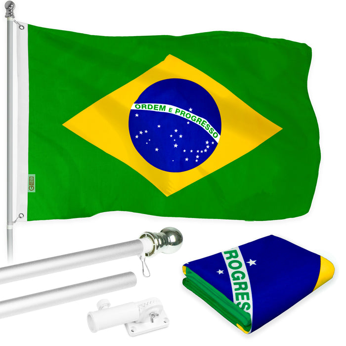 G128 - 6 Feet Tangle Free Spinning Flagpole (Silver) Brazil Brass Grommets Printed 3x5 ft (Flag Included) Aluminum Flag Pole