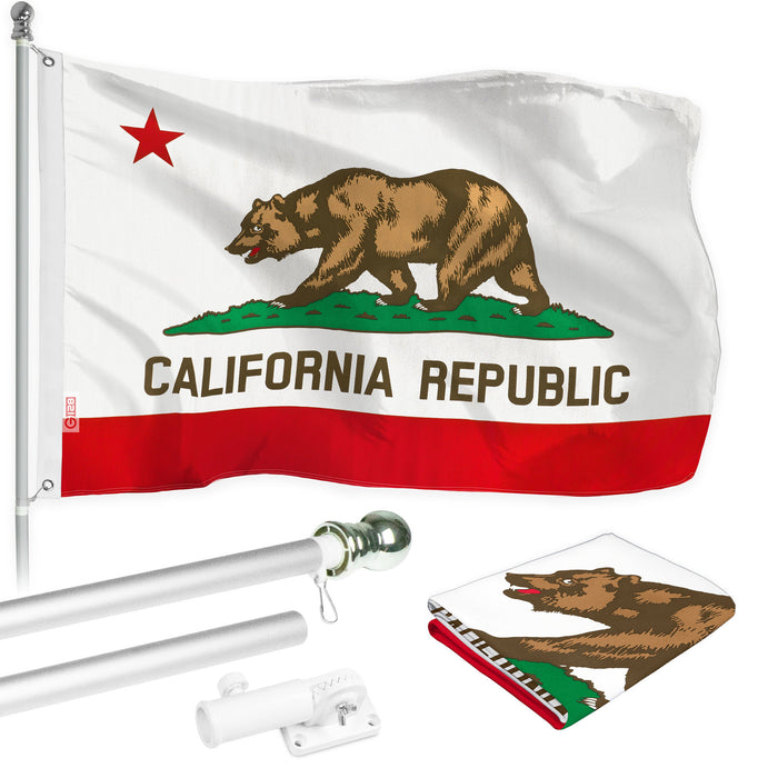 G128 - 6 Feet Tangle Free Spinning Flagpole (Silver) California Brass Grommets Printed 3x5 ft (Flag Included) Aluminum Flag Pole