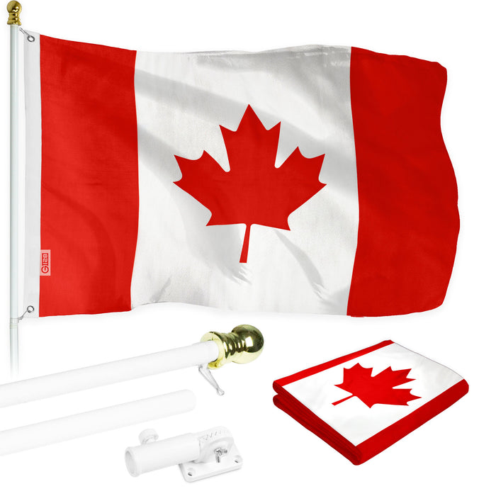G128 - 6 Feet Tangle Free Spinning Flagpole (White) Canada Brass Grommets Printed 3x5 ft (Flag Included) Aluminum Flag Pole