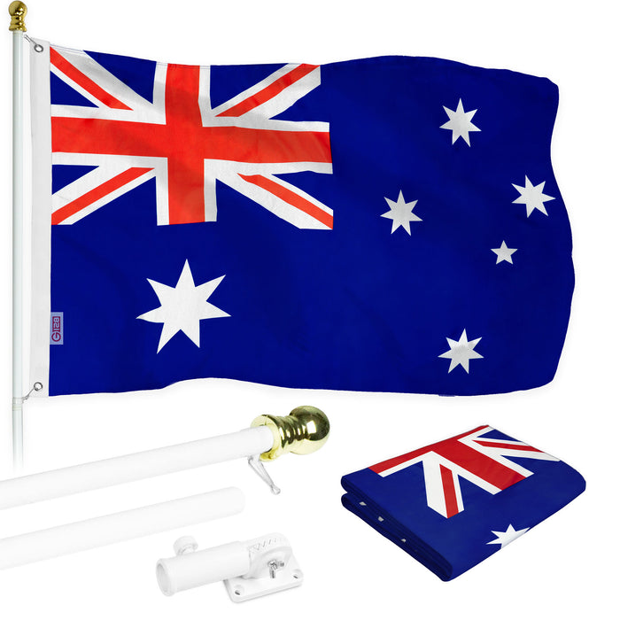 G128 - 6 Feet Tangle Free Spinning Flagpole (White) Australia Brass Grommets Printed 3x5 ft (Flag Included) Aluminum Flag Pole