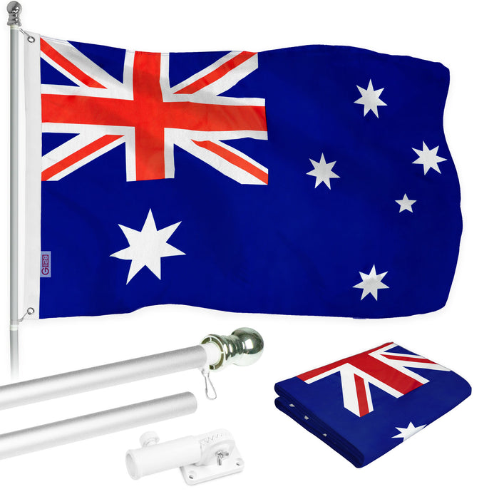 G128 - 6 Feet Tangle Free Spinning Flagpole (Silver) Australia Brass Grommets Printed 3x5 ft (Flag Included) Aluminum Flag Pole