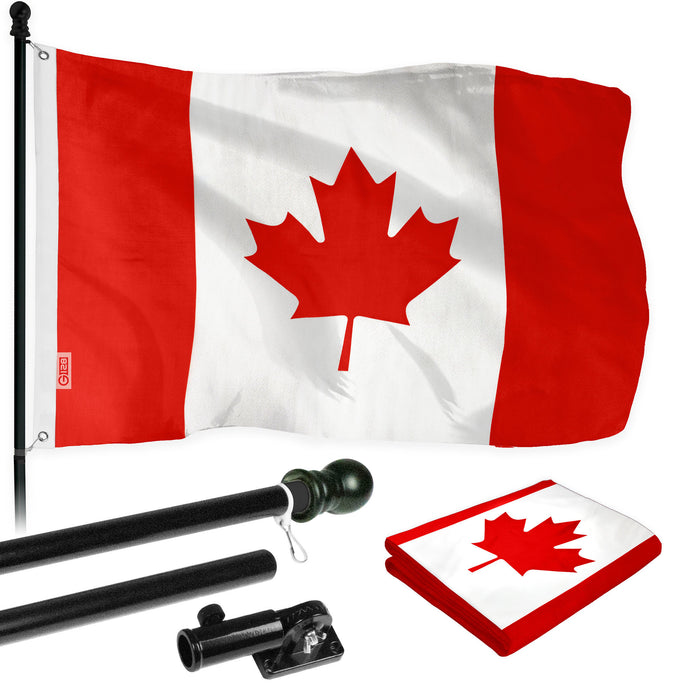 G128 - 6 Feet Tangle Free Spinning Flagpole (Black) Canada Brass Grommets Printed 3x5 ft (Flag Included) Aluminum Flag Pole