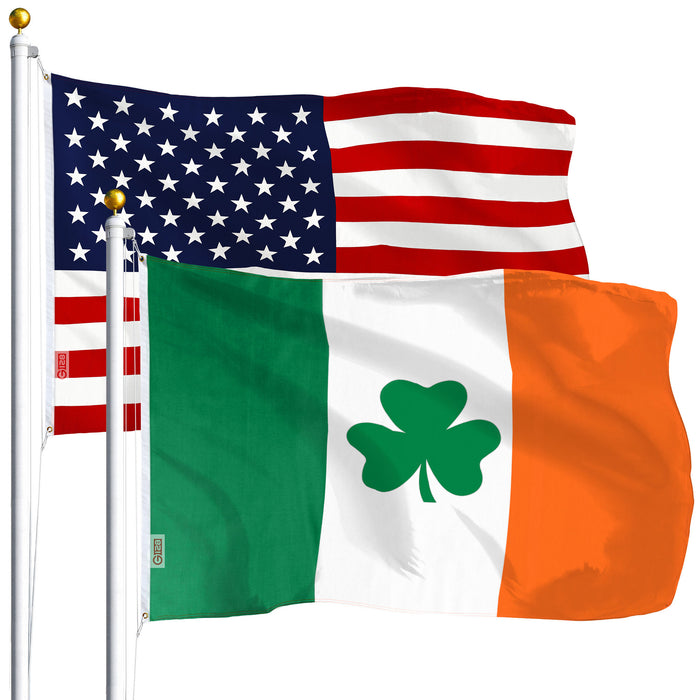 G128 Combo Pack: USA American Flag 3x5 Ft 75D Printed Stars & Irish Shamrock Flag 3x5 Ft 75D Printed