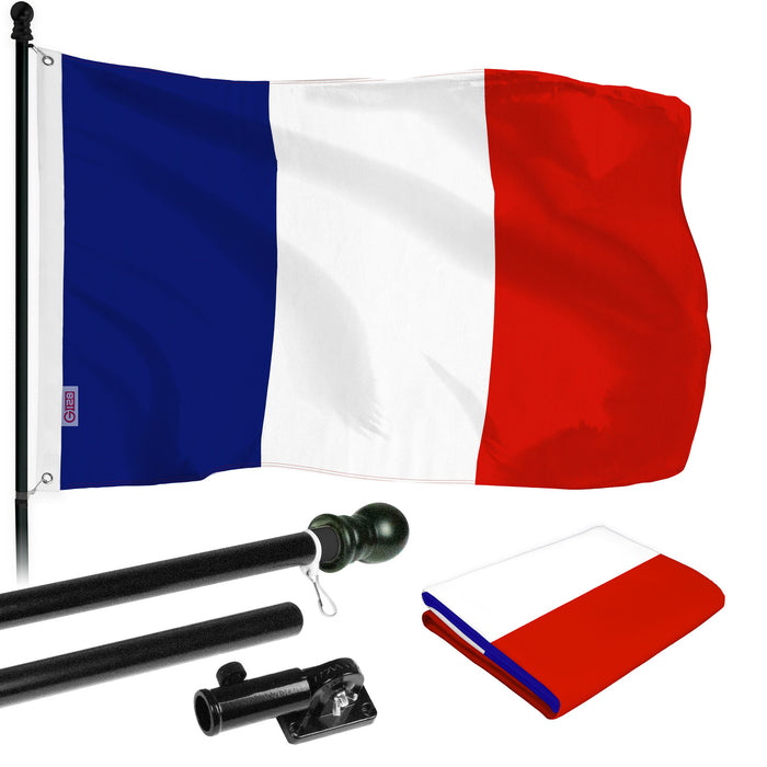 G128 - 6 Feet Tangle Free Spinning Flagpole (Black) France Brass Grommets Printed 3x5 ft (Flag Included) Aluminum Flag Pole
