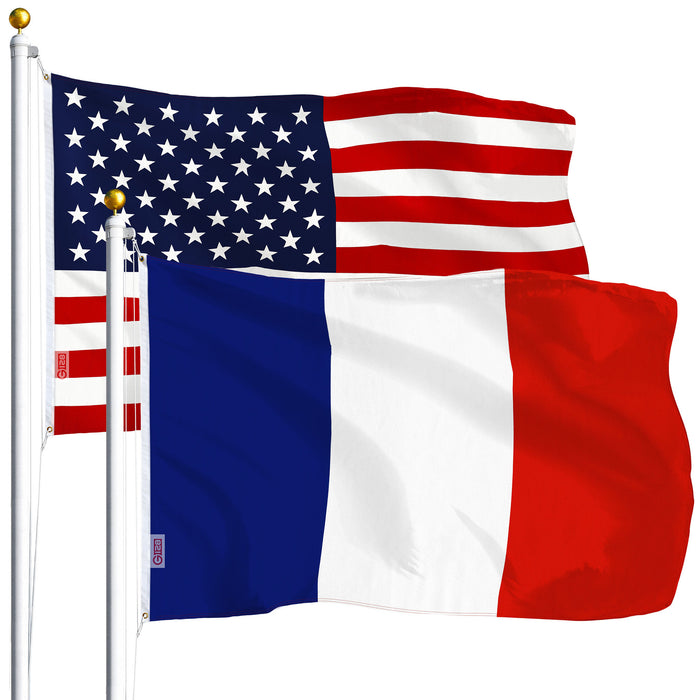 G128 Combo Pack: USA American Flag 3x5 Ft 75D Printed Stars & France (French) Flag 3x5 Ft 75D Printed
