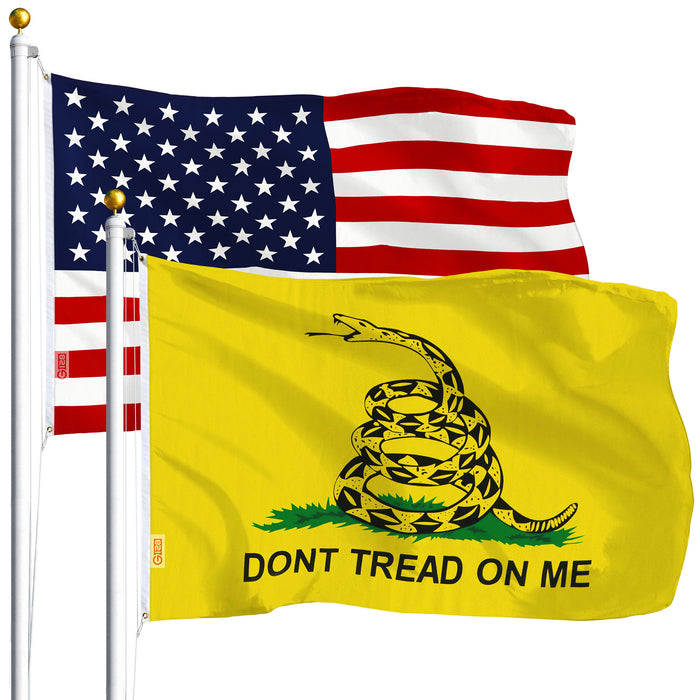 G128 Combo Pack: USA American Flag 3x5 Ft 75D Printed Stars & Gadsden Flag 3x5 Ft 75D Printed