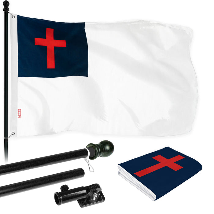 G128 - 6 Feet Tangle Free Spinning Flagpole (Black) Christian Brass Grommets Printed 3x5 ft (Flag Included) Aluminum Flag Pole